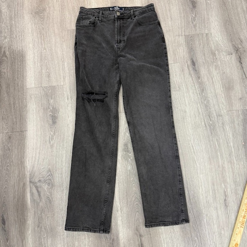 Hollister Jeans Womens 5R Black Ultra High-Rise 90s Vintage Straight Distressed‎